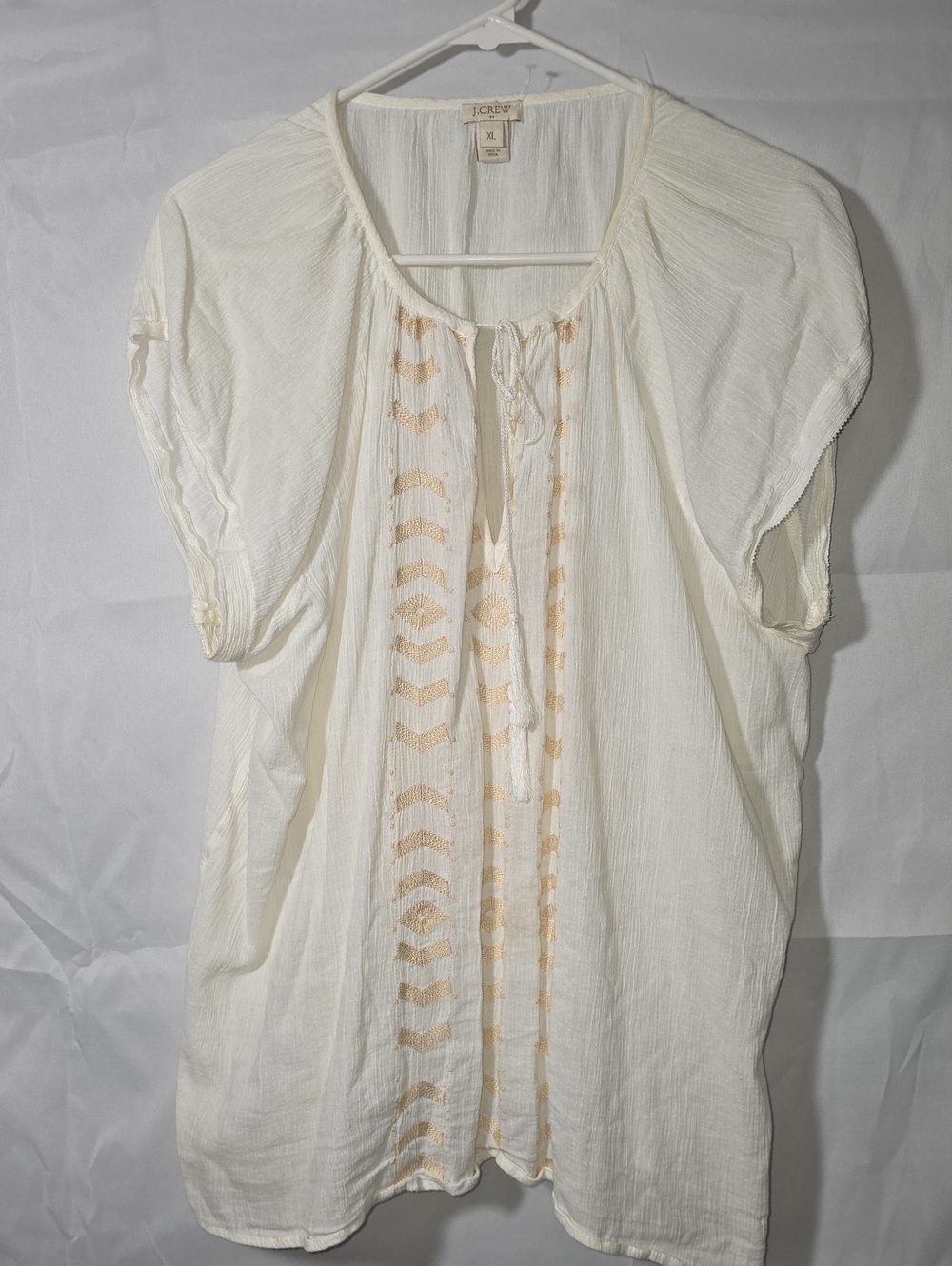 J. Crew White Peasant Tunic with Subtle Embroidery Womens XL (W743)